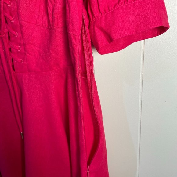 House of Harlow 1960 NEW Mini Flare Linen Blend Lacing Dress Size 4 Fuchsia - Picture 7 of 11
